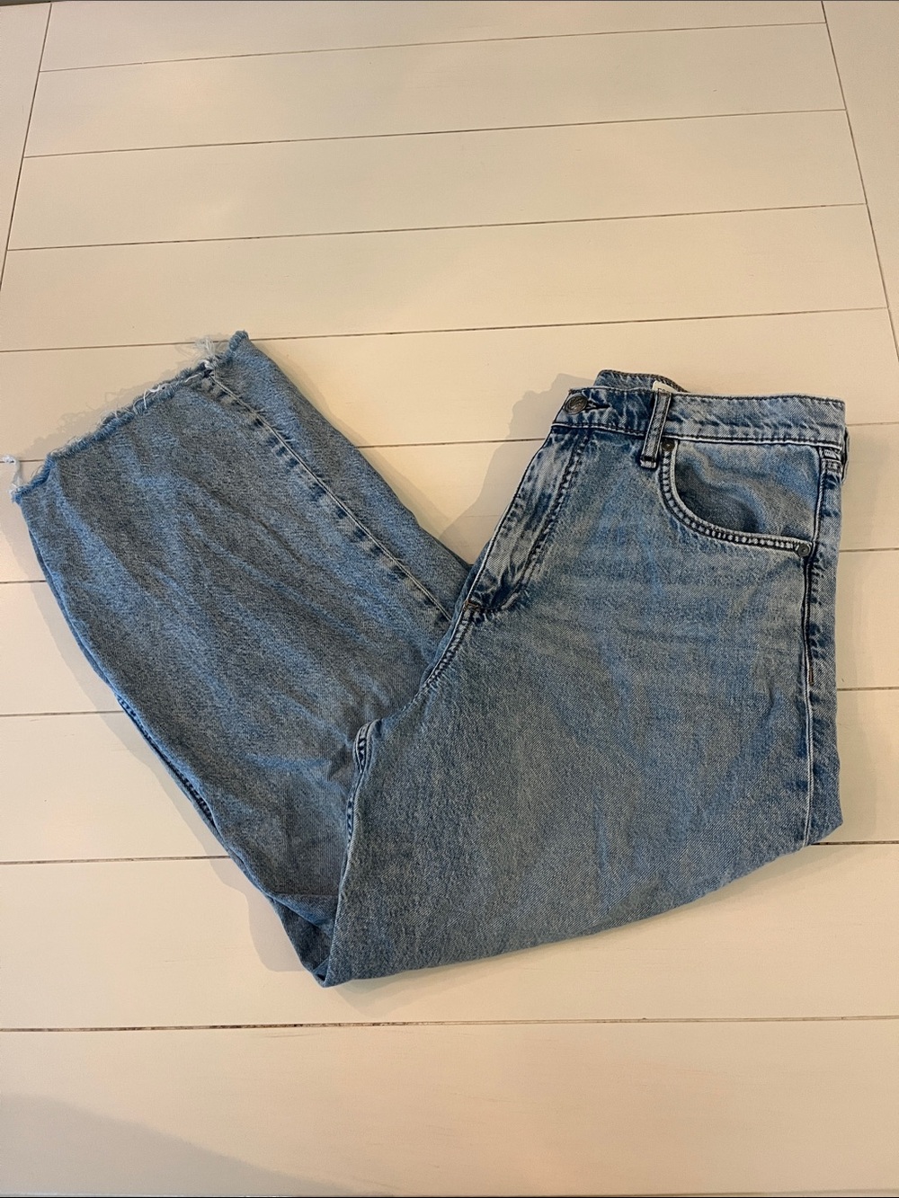 rag & bone featherweight Light Wash Wide-Leg Jeans with Raw Hem